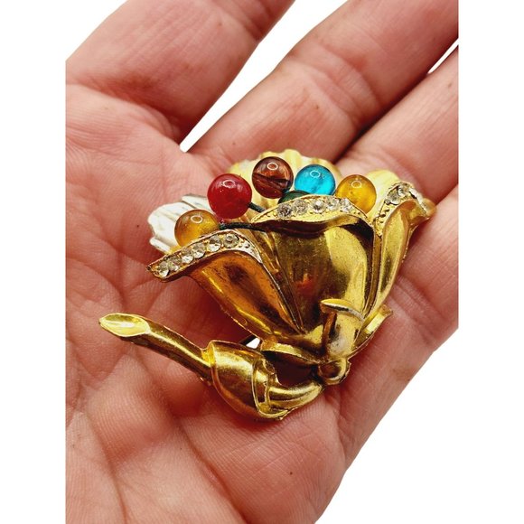 Vintage Dimensional Flower Brooch with Glass Stamens (A500) - Picture 2 of 10